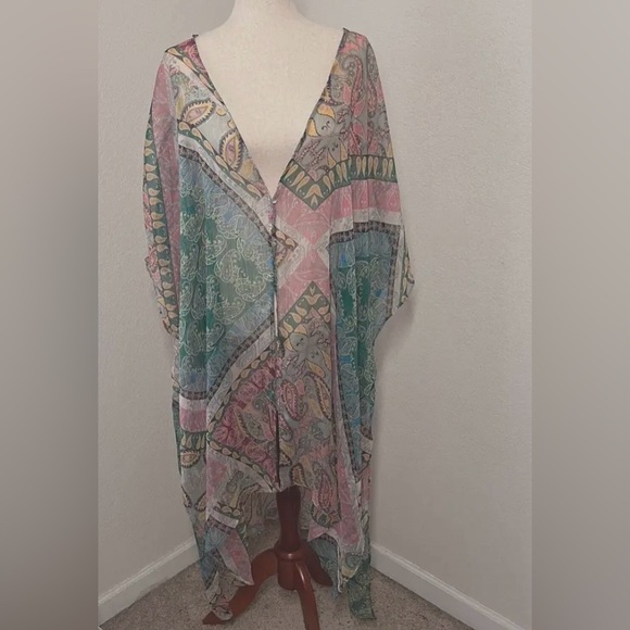 Zara Sheer Cardigan Long Line Boho Kimono Paisley Medium size - Picture 10 of 10